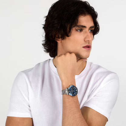 ساعة سيكتور ميناء أزرق وسوار فولاذي فضي 43 مم