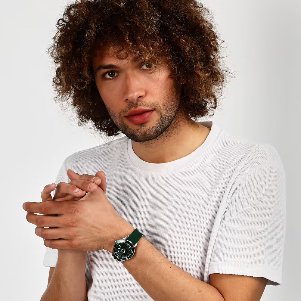 ساعة سيكتور ميناء أخضر و سوار مطاطي  39 مم